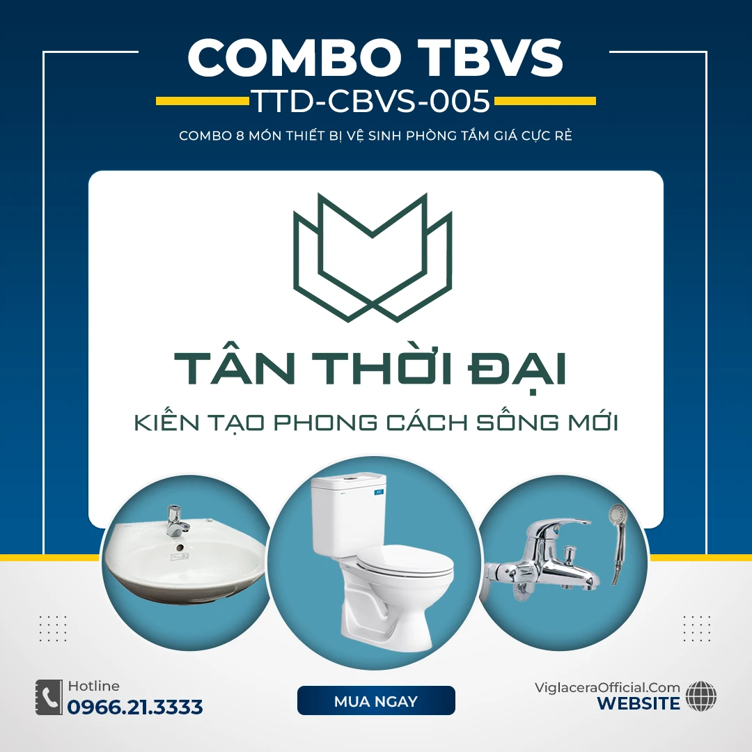 Trọn bộ thiết bị vệ sinh phòng tắm Viglacera - TTD-TBVS-005