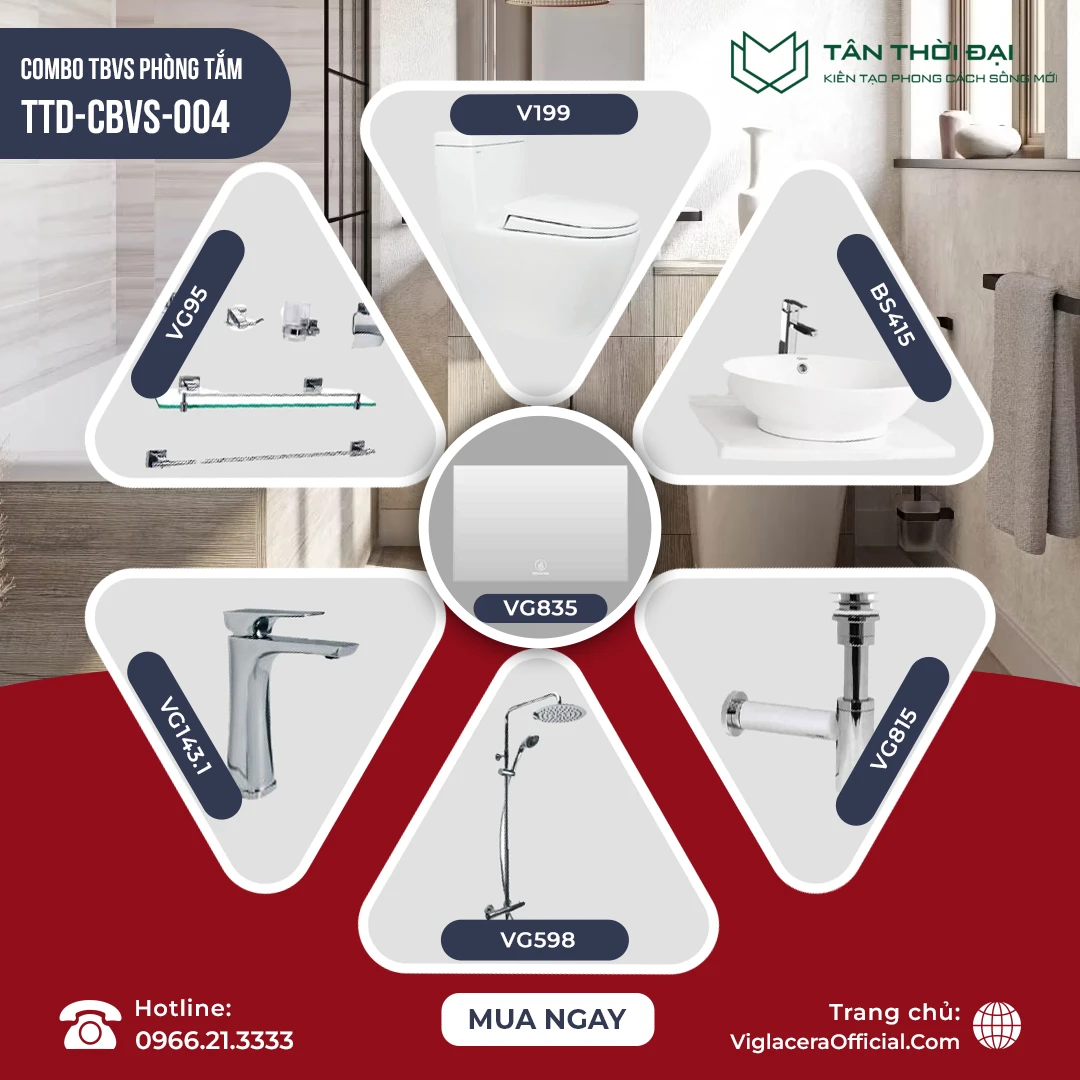 Trọn bộ thiết bị vệ sinh phòng tắm Viglacera - TTD-TBVS-004