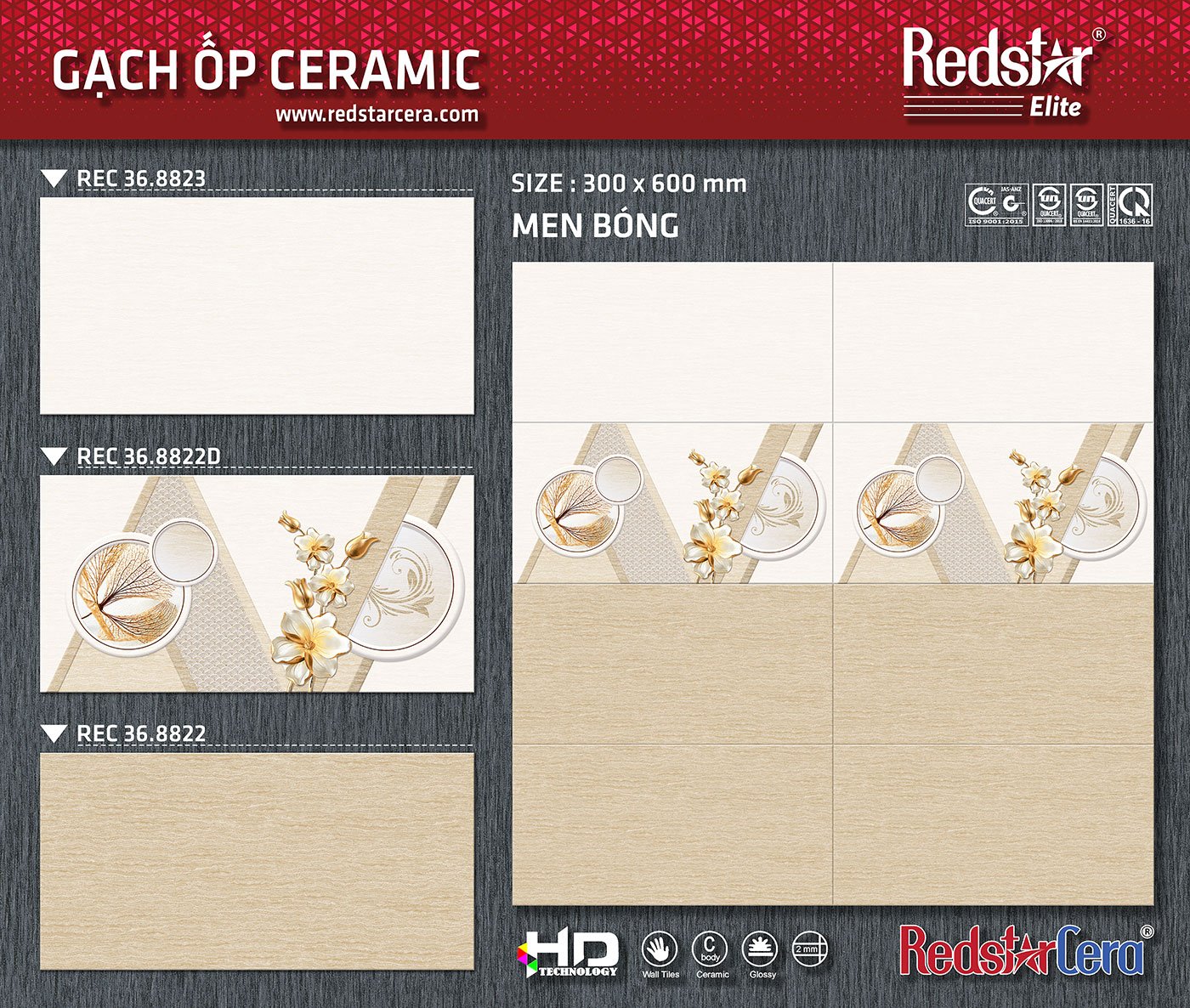 Gạch ốp tường 300x600 Redstar REC36.8822