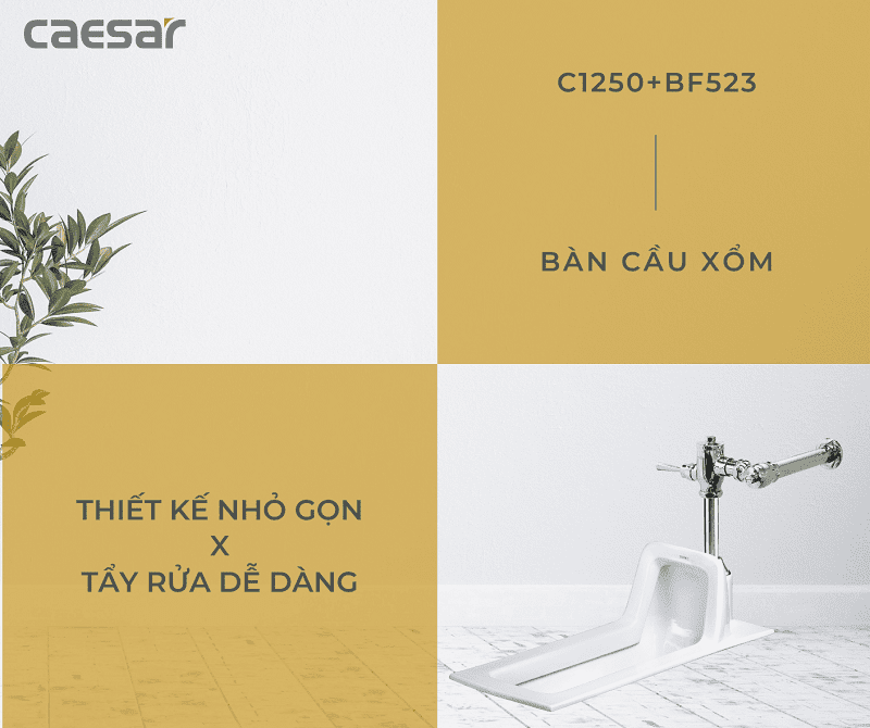 Bồn cầu xổm Caesar C1250 + Xả gạt tay BF523A (Xí xổm)