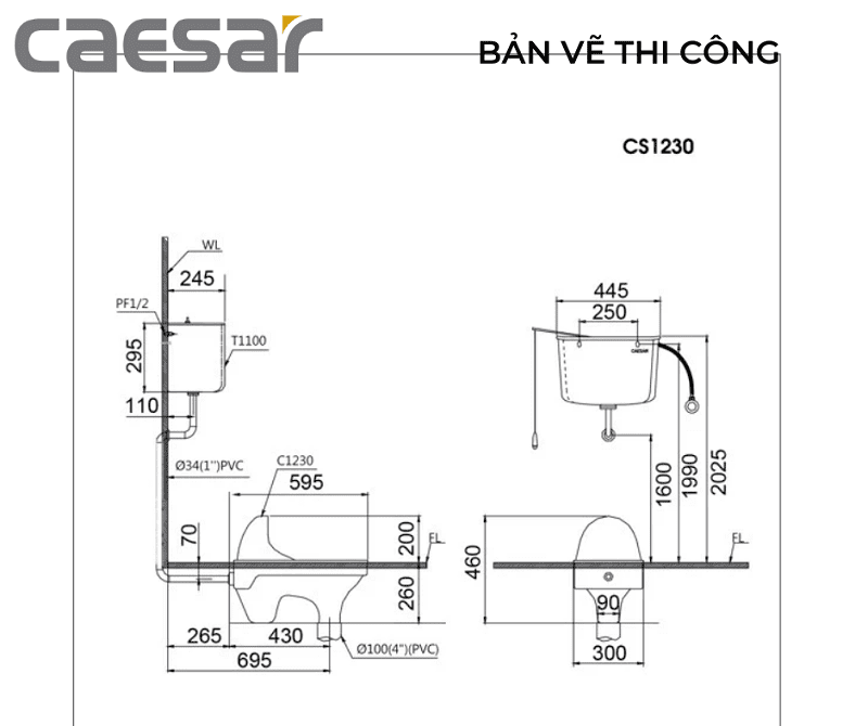 Bồn cầu xổm Caesar CS1230 (Xí xổm)