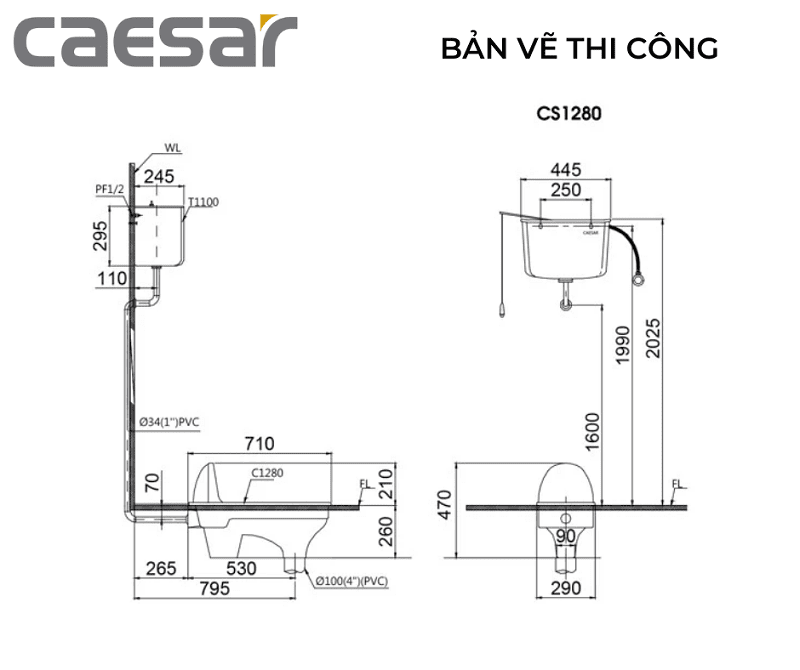 Bồn cầu xổm Caesar CS1280 (Xí xổm)