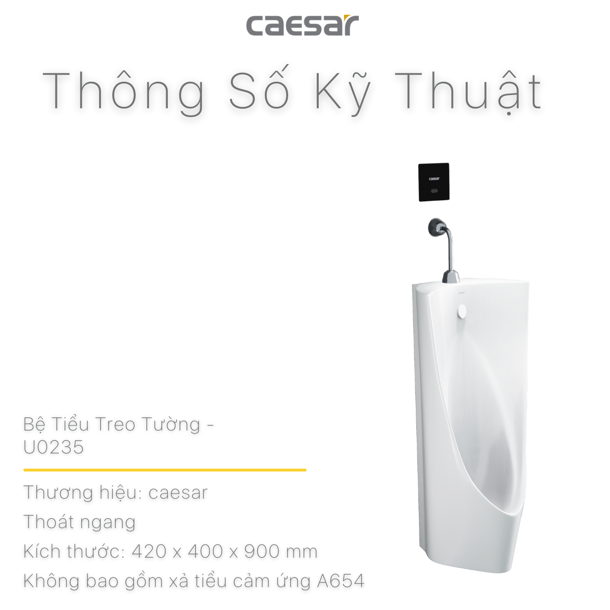 Bệ tiểu nam Caesar U0235 + Xả tiểu cảm ứng A654