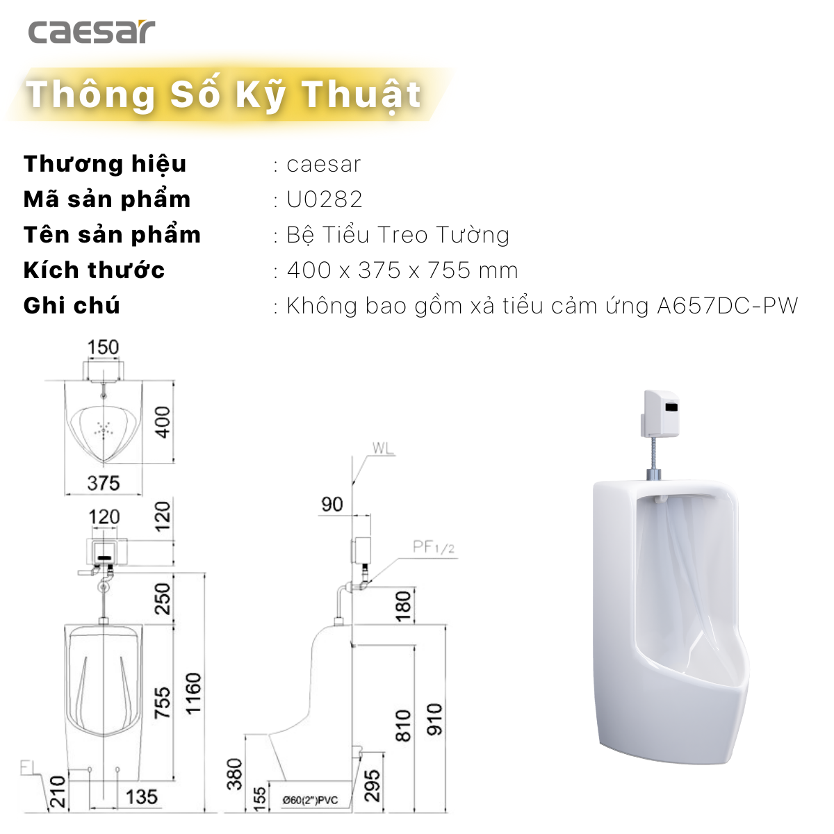 Bệ tiểu nam Caesar U0282