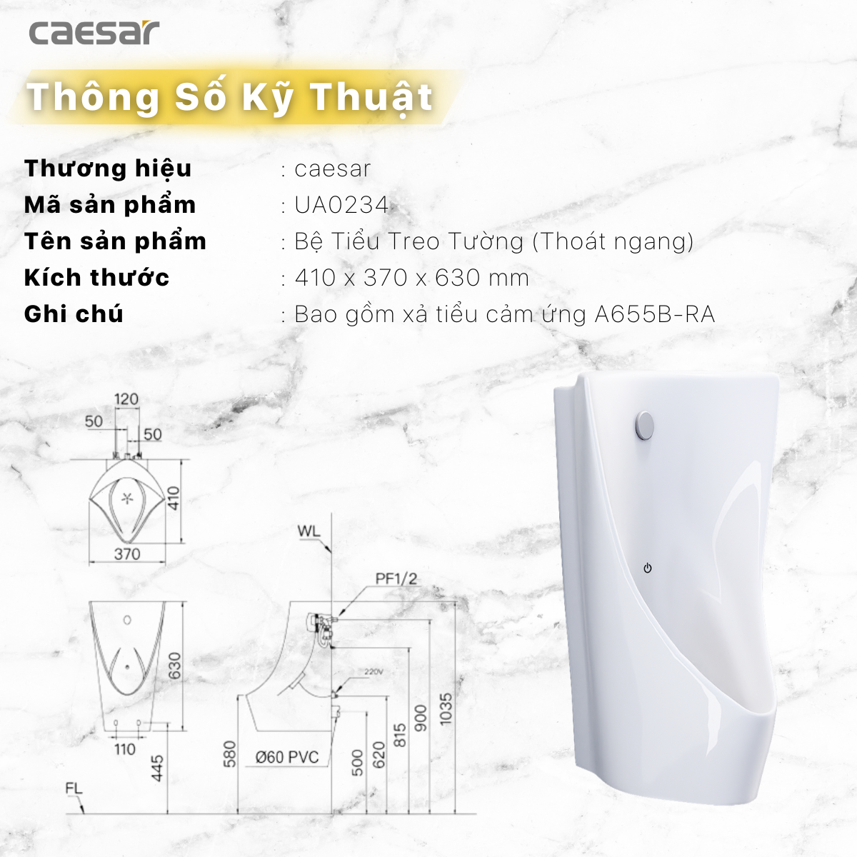 Bệ tiểu nam Caesar UA0234