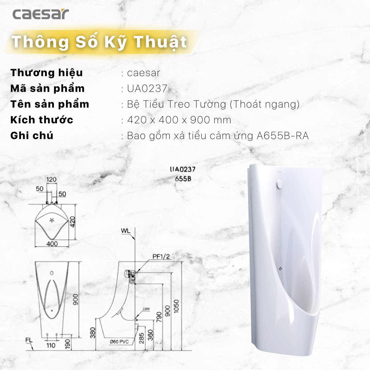 Bệ tiểu nam Caesar UA0237