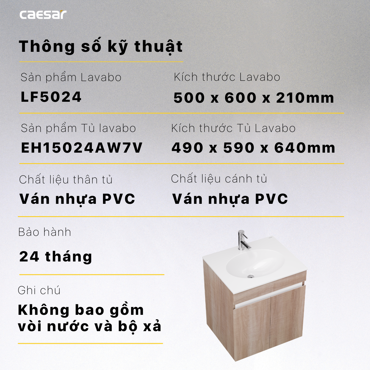 Lavabo và tủ treo tường Caesar LF5024 + EH15024AW7V