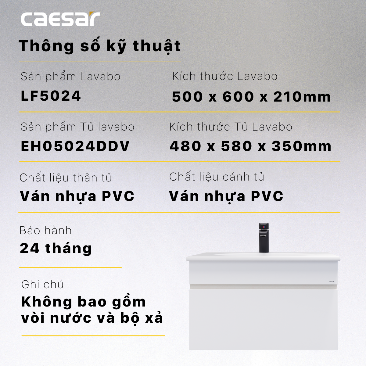 Lavabo và tủ treo tường Caesar LF5024 + EH05024DDV