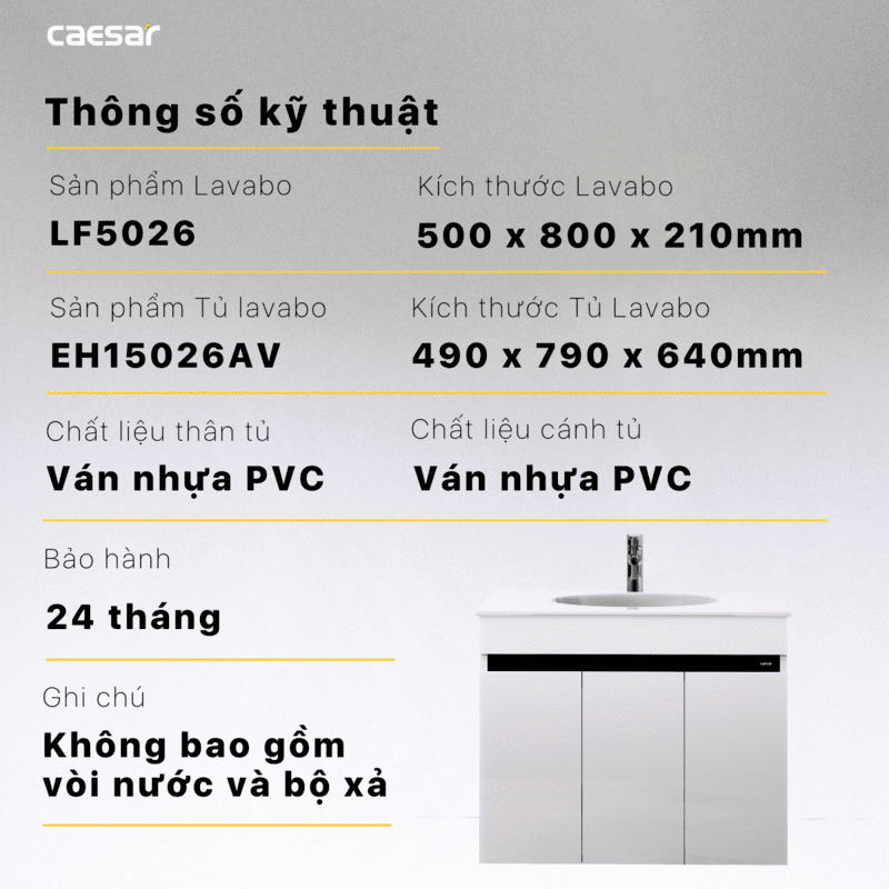 Lavabo và tủ treo tường Caesar LF5026 + EH15026AV