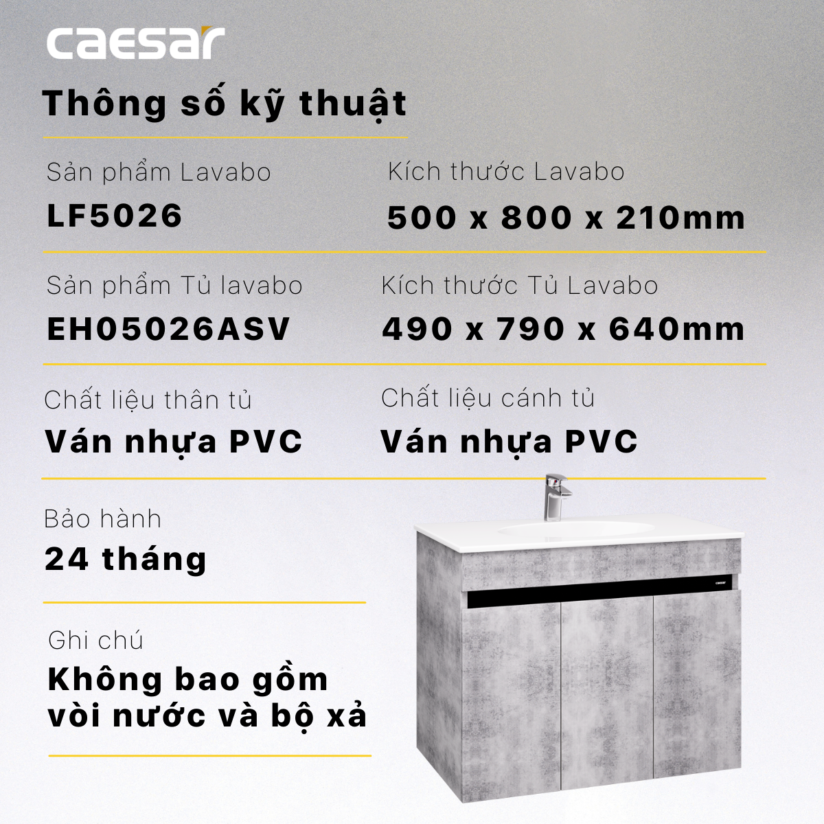 Lavabo và tủ treo tường Caesar LF5026 + EH05026ASV