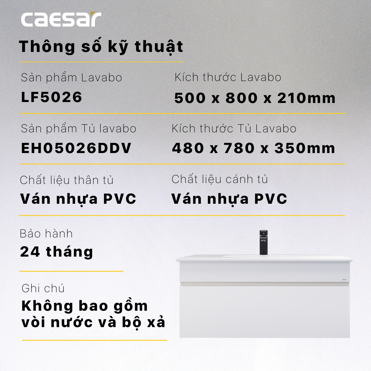 Lavabo và tủ treo tường Caesar LF5026 + EH05026DDV