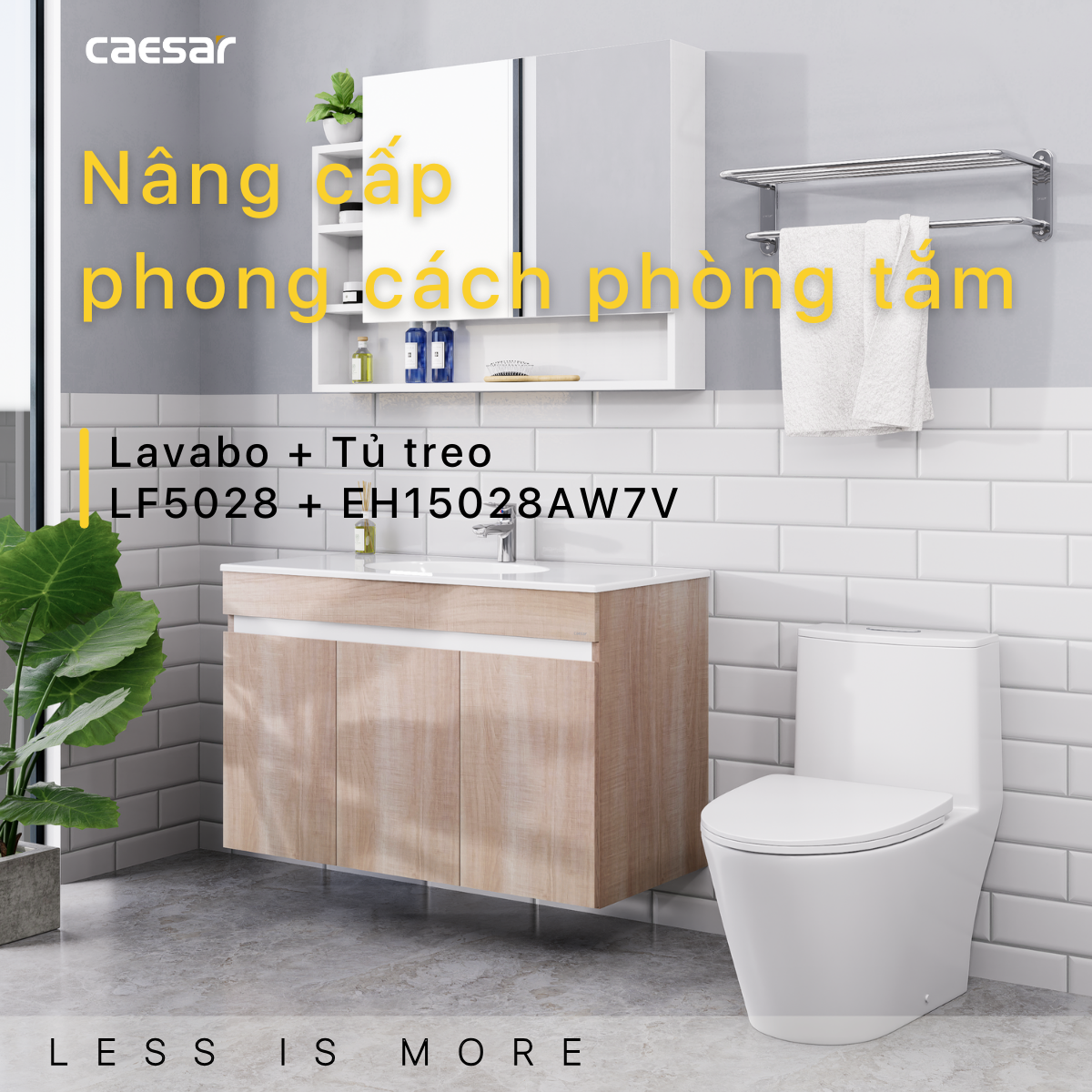 Lavabo và tủ treo tường Caesar LF5028 + EH15028AW7V