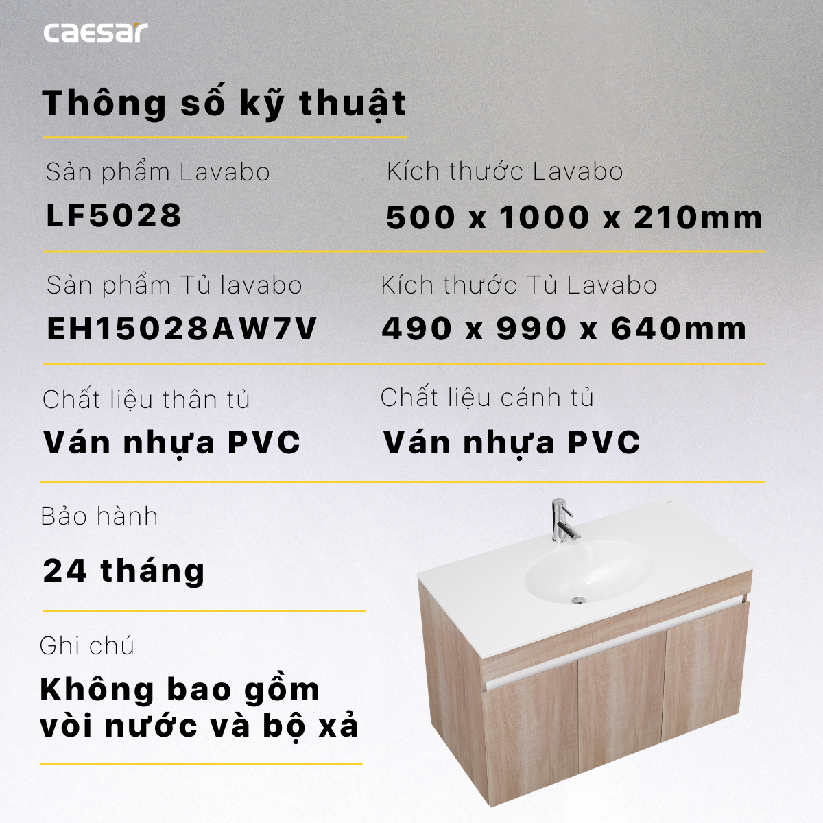 Lavabo và tủ treo tường Caesar LF5028 + EH15028AW7V