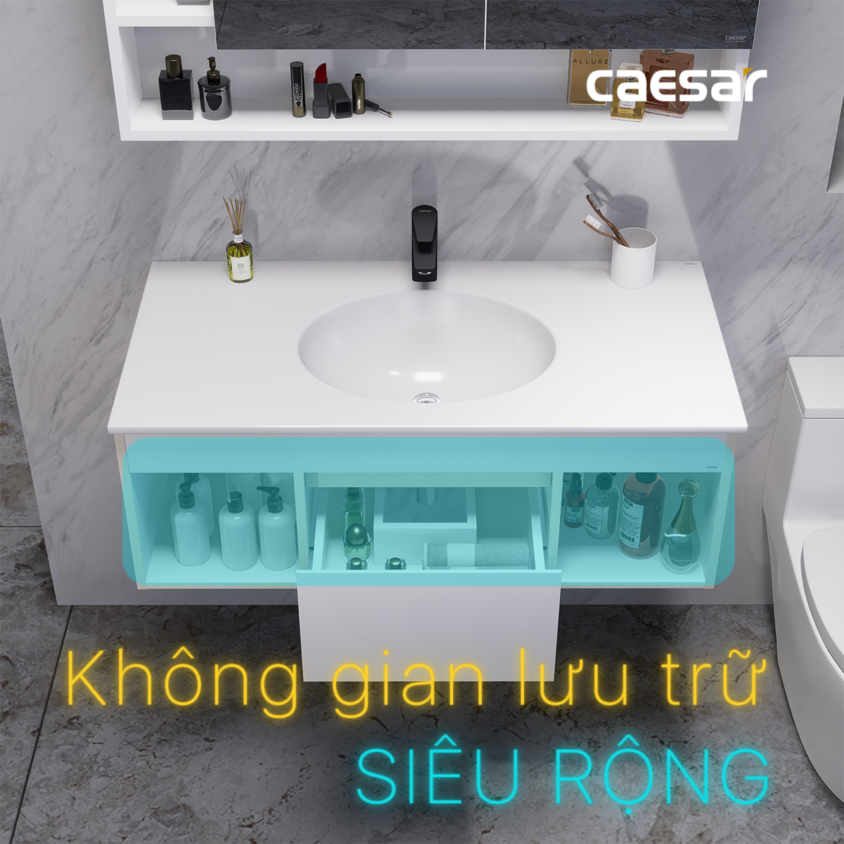 Lavabo và tủ treo tường Caesar LF5028 + EH05028DDV