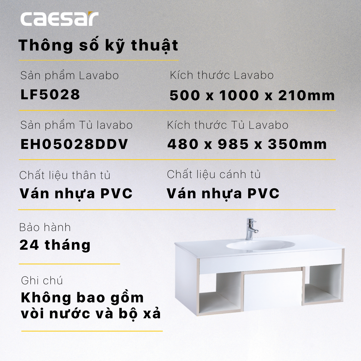 Lavabo và tủ treo tường Caesar LF5028 + EH05028DDV