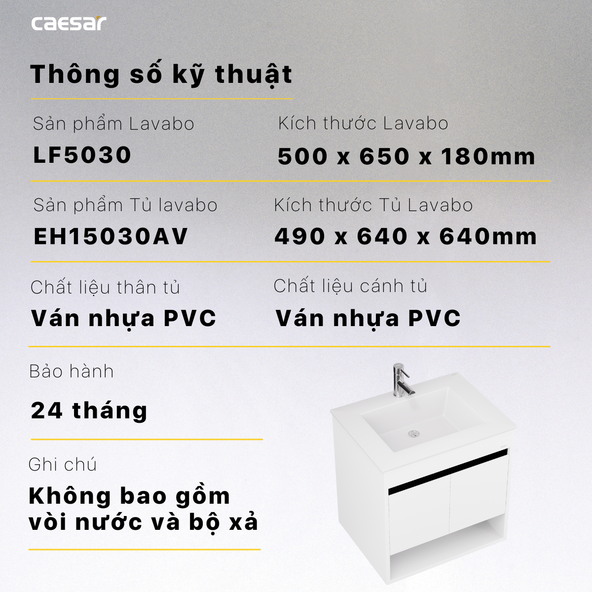 Lavabo và tủ treo tường Caesar LF5030 + EH15030AV