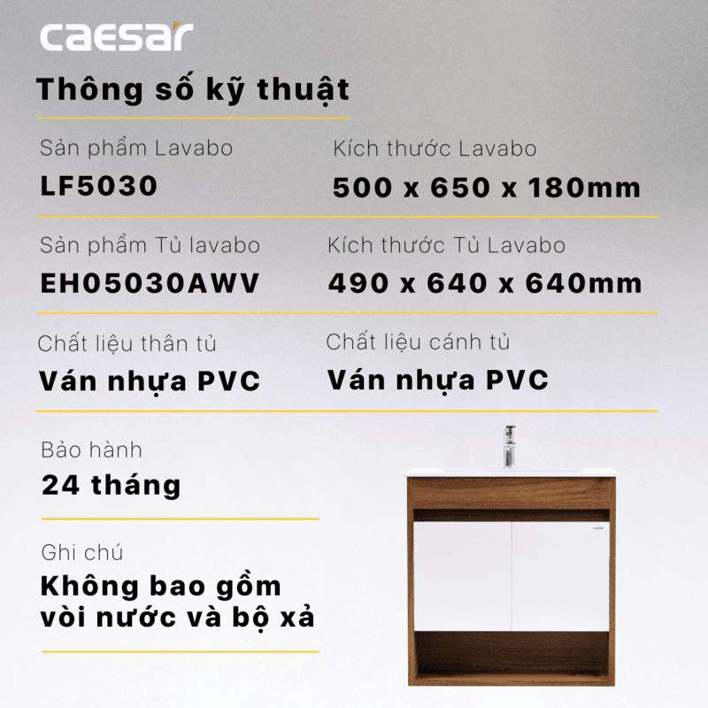 Lavabo và tủ treo tường Caesar LF5030 + EH05030AWV