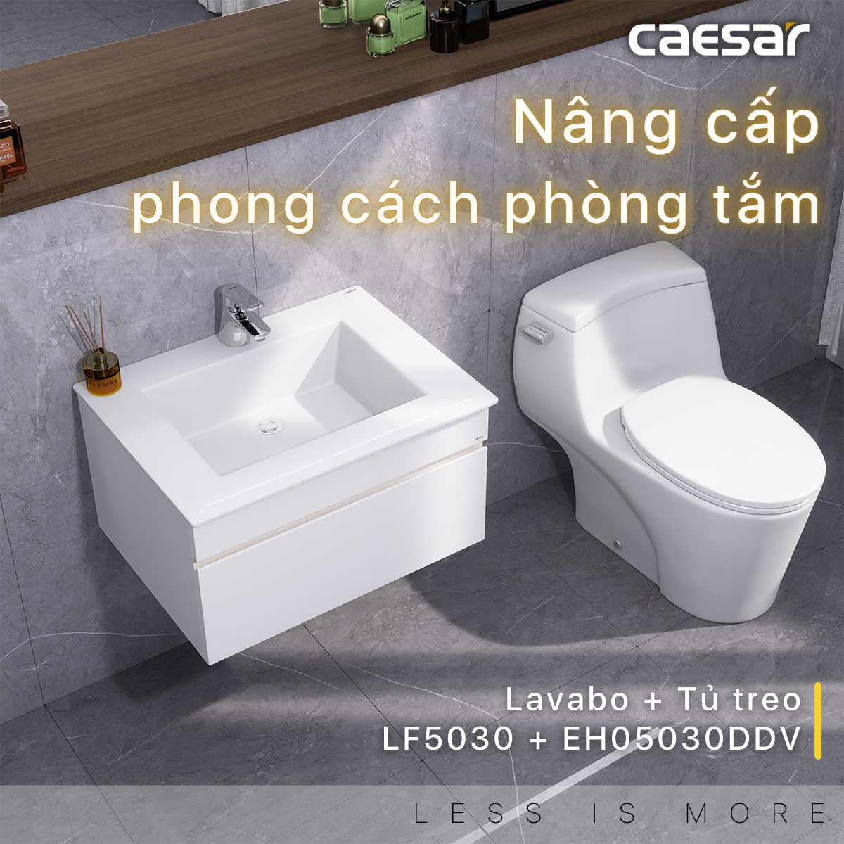 Lavabo và tủ treo tường Caesar LF5030 + EH05030DDV