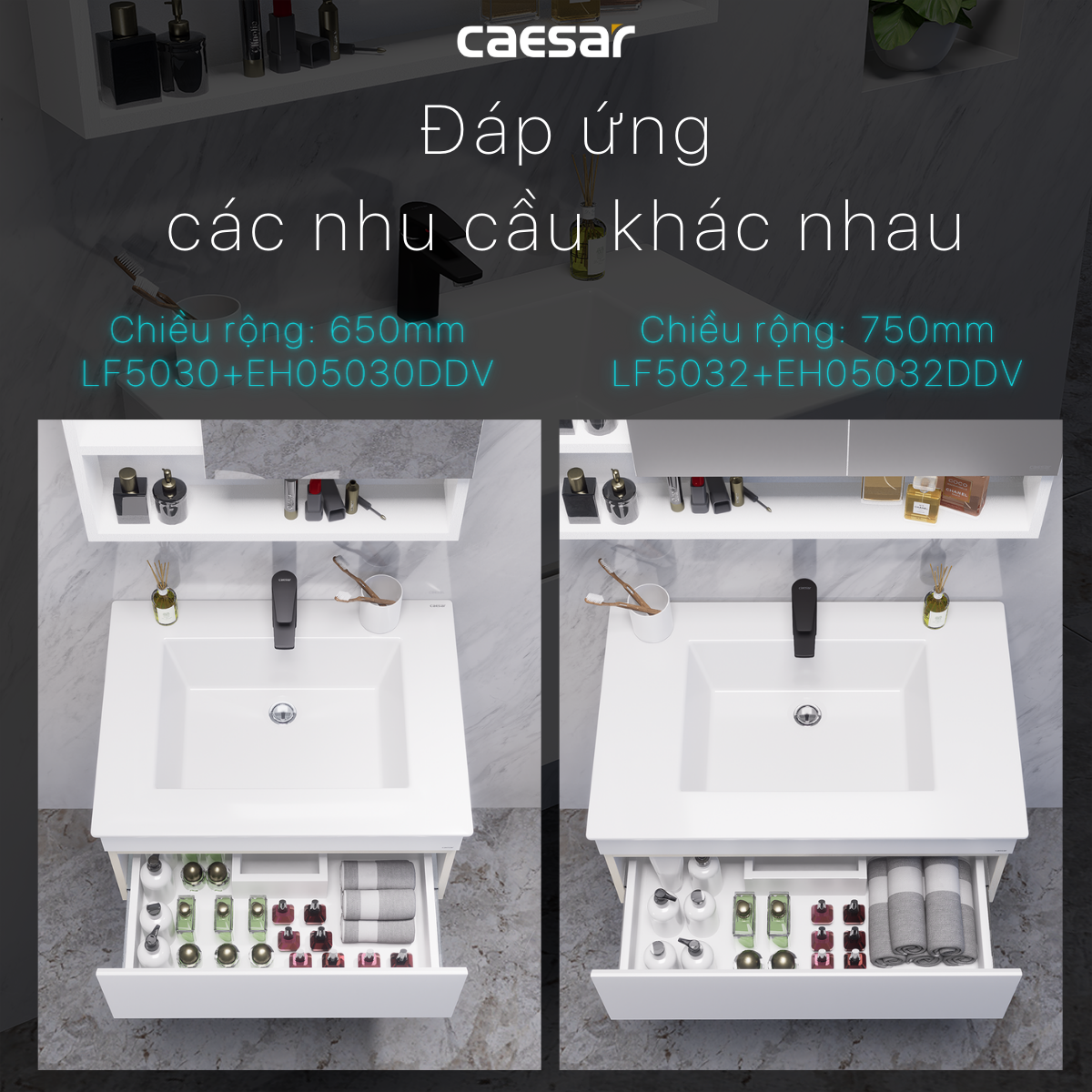 Lavabo và tủ treo tường Caesar LF5030 + EH05030DDV