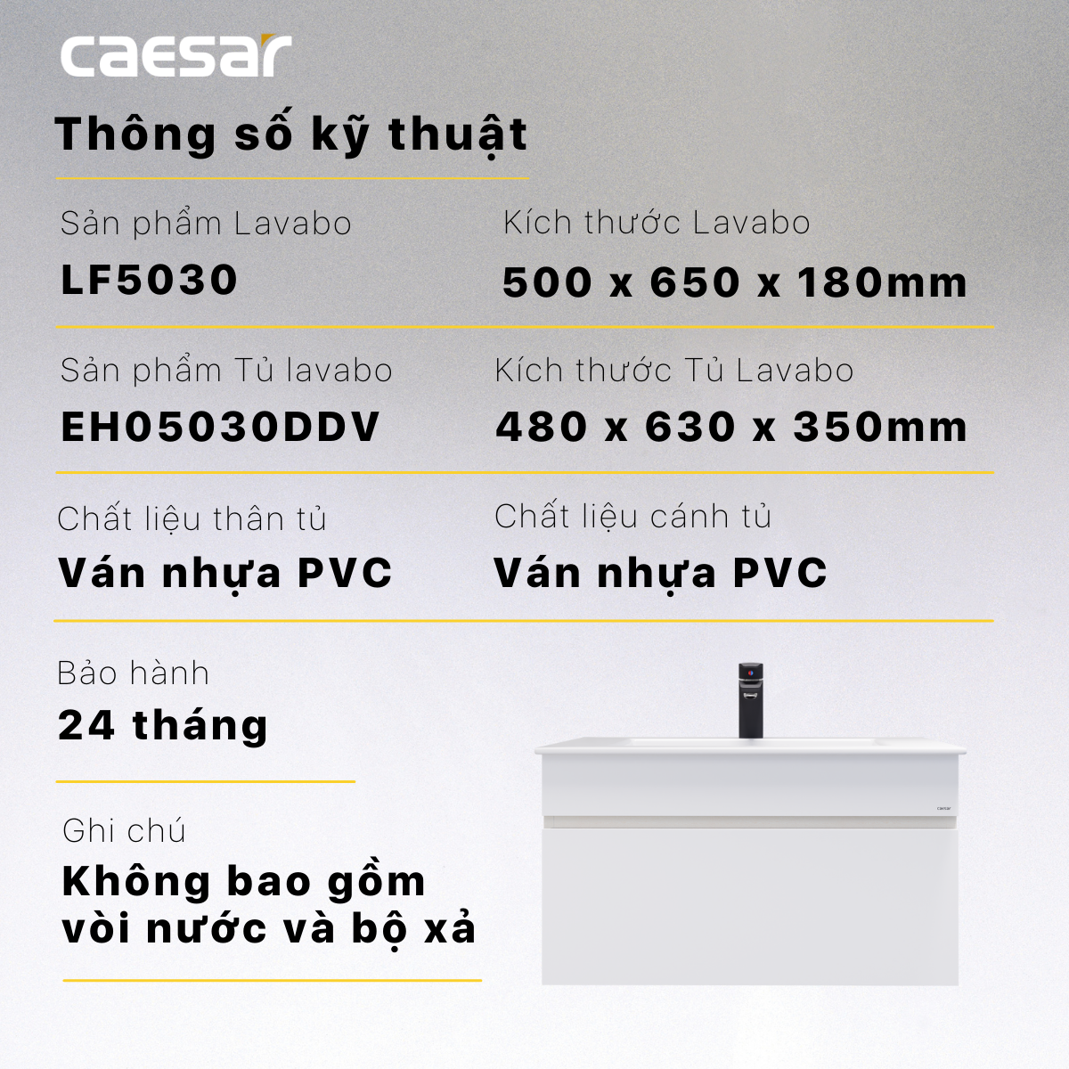 Lavabo và tủ treo tường Caesar LF5030 + EH05030DDV