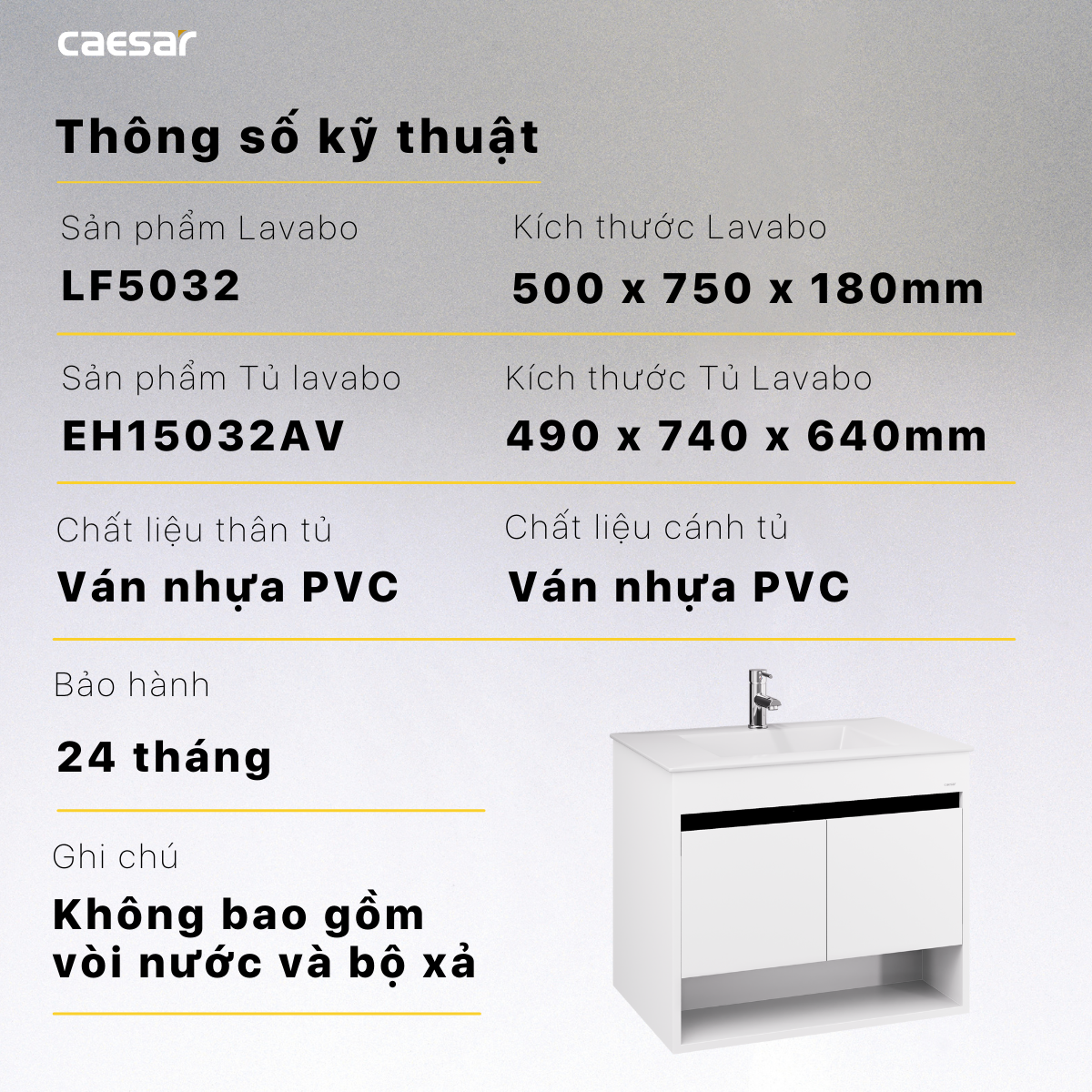 Lavabo và tủ treo tường Caesar LF5032 + EH15032AV