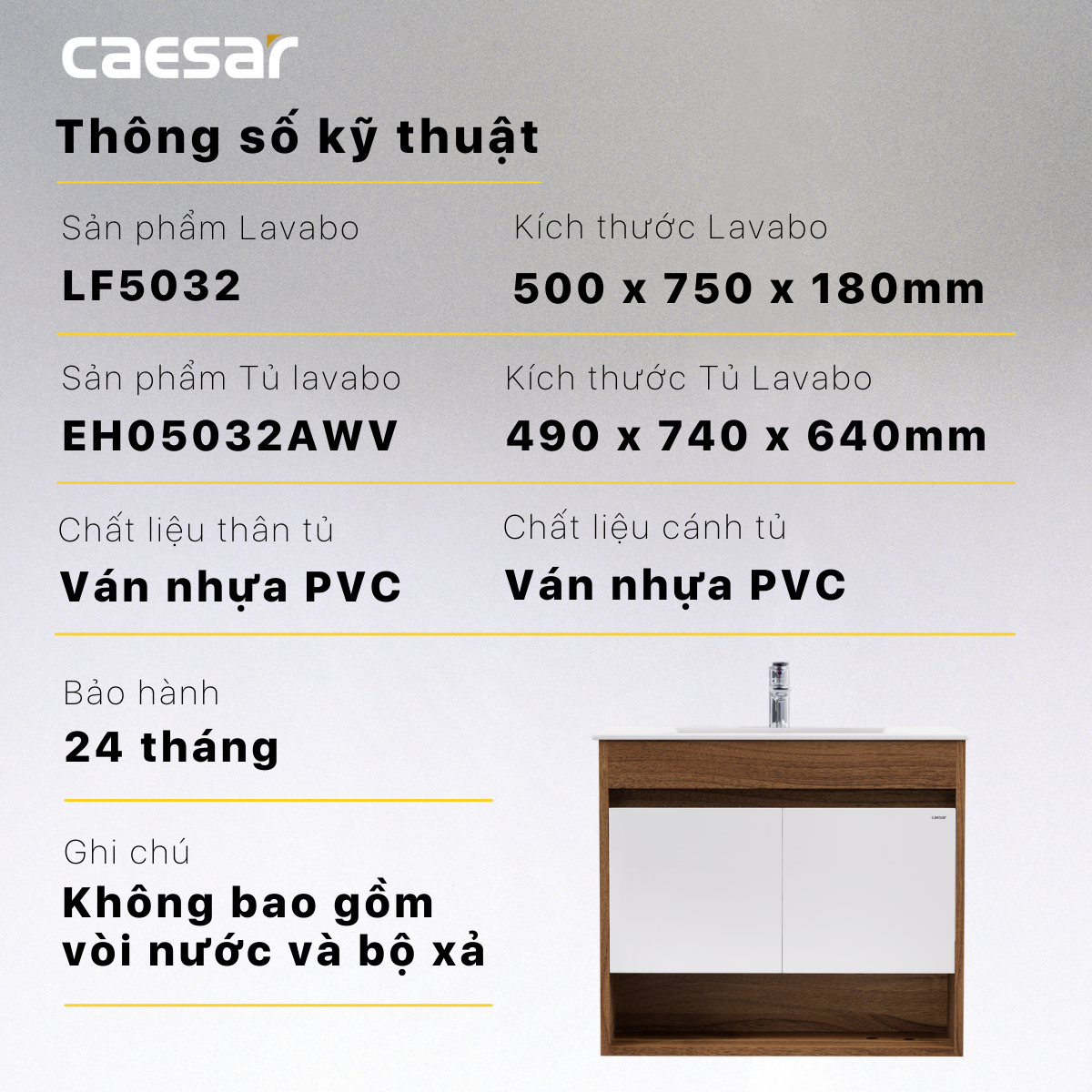 Lavabo và tủ treo tường Caesar LF5032 + EH05032AWV