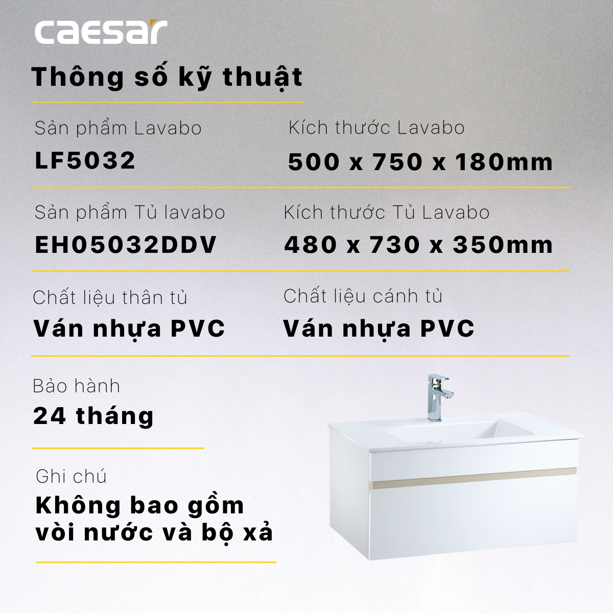 Lavabo và tủ treo tường Caesar LF5032 + EH05032DDV