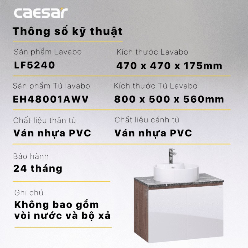 Lavabo và tủ treo tường Caesar LF5240 + EH48001AWV