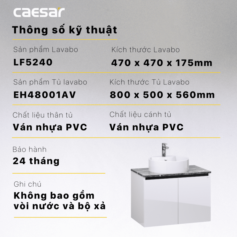 Lavabo và tủ treo tường Caesar LF5240 + EH48001AV