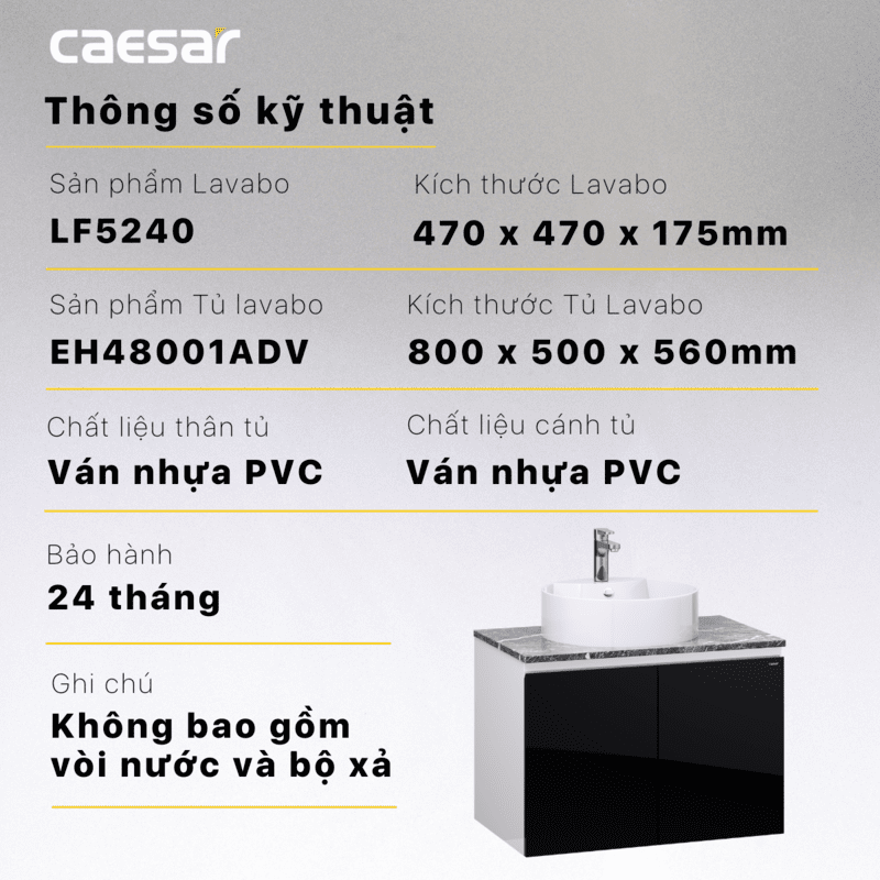 Lavabo và tủ treo tường Caesar LF5240 + EH48001ADV