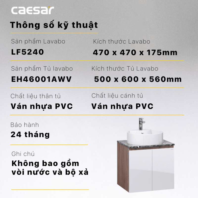 Lavabo và tủ treo tường Caesar LF5240 + EH46001AWV