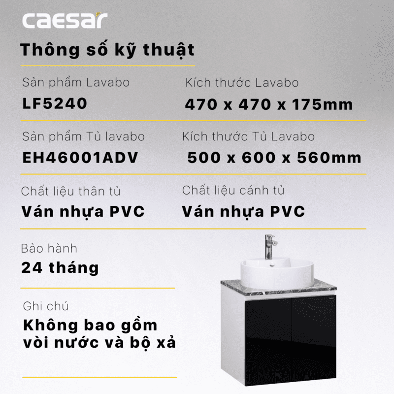 Lavabo và tủ treo tường Caesar LF5240 + EH46001ADV