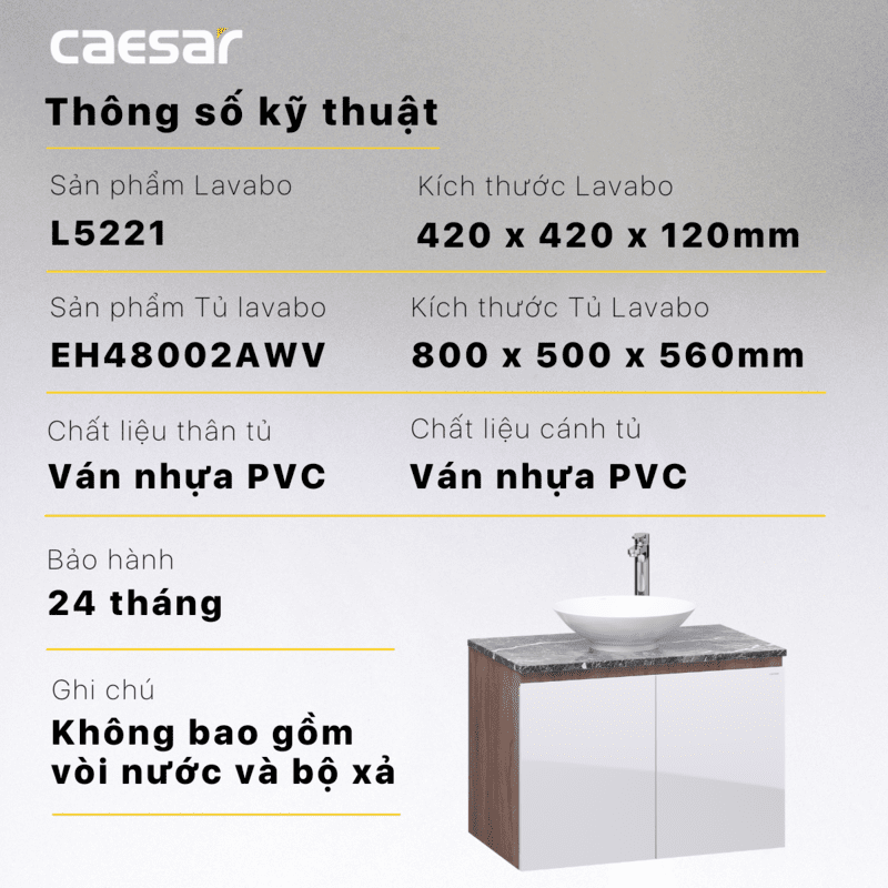 Lavabo và tủ treo tường Caesar L5221 + EH48002AWV