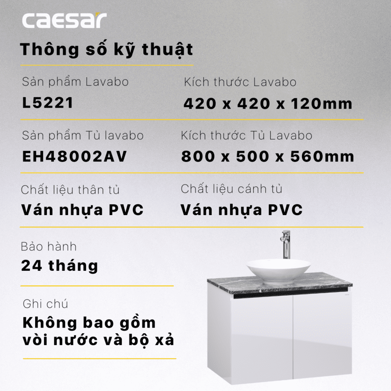 Lavabo và tủ treo tường Caesar L5221 + EH48002AV