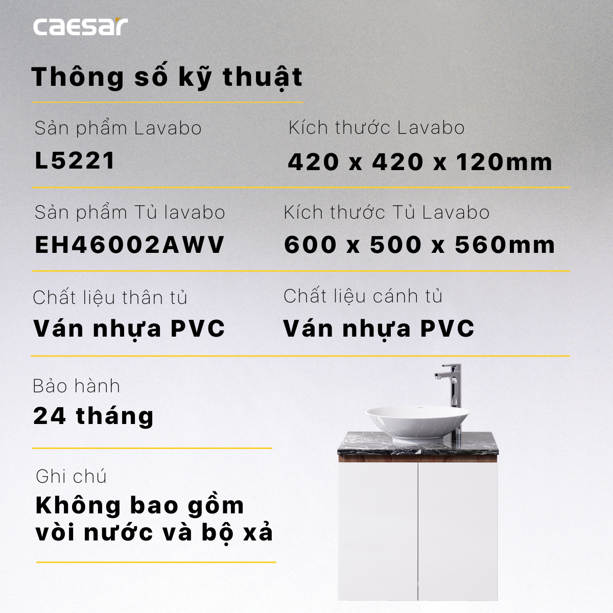 Lavabo và tủ treo tường Caesar L5221 + EH46002AWV