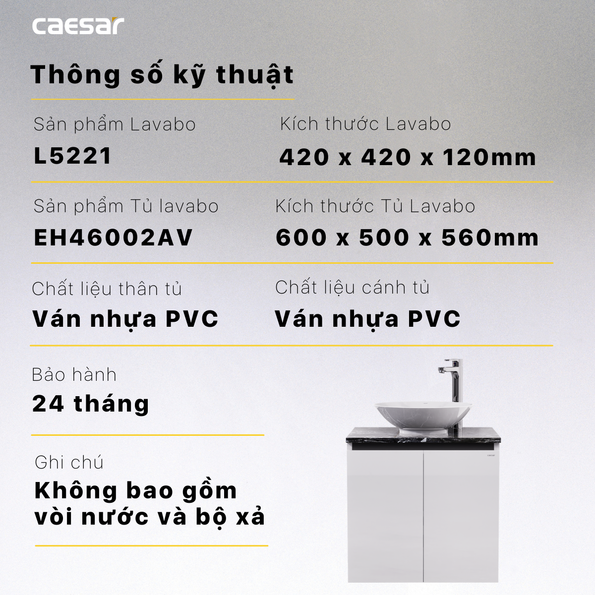 Lavabo và tủ treo tường Caesar L5221 + EH46002AV