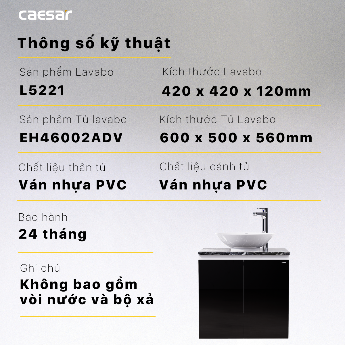 Lavabo và tủ treo tường Caesar L5221 + EH46002ADV