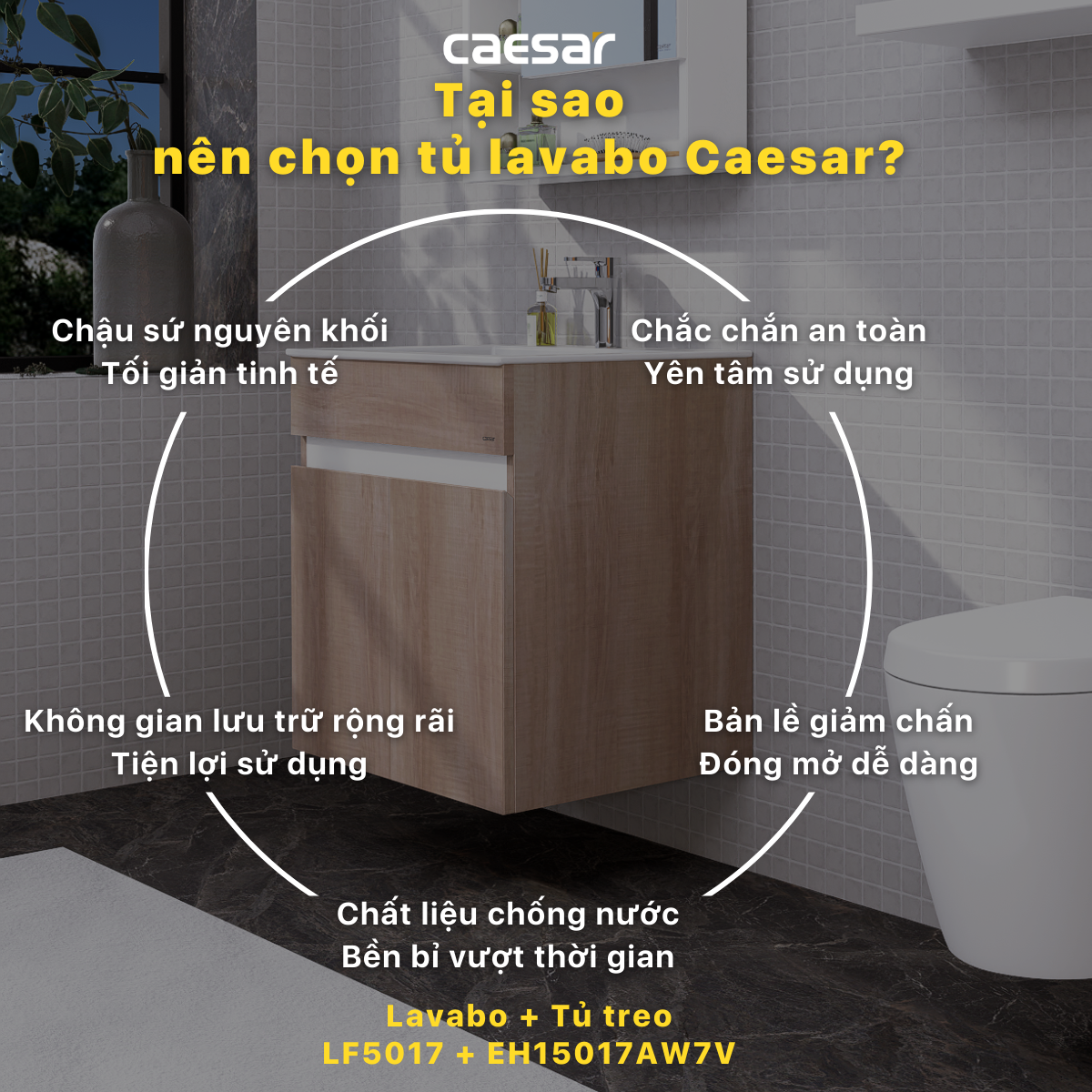 Lavabo và tủ treo tường Caesar LF5017 + EH15017AW7V