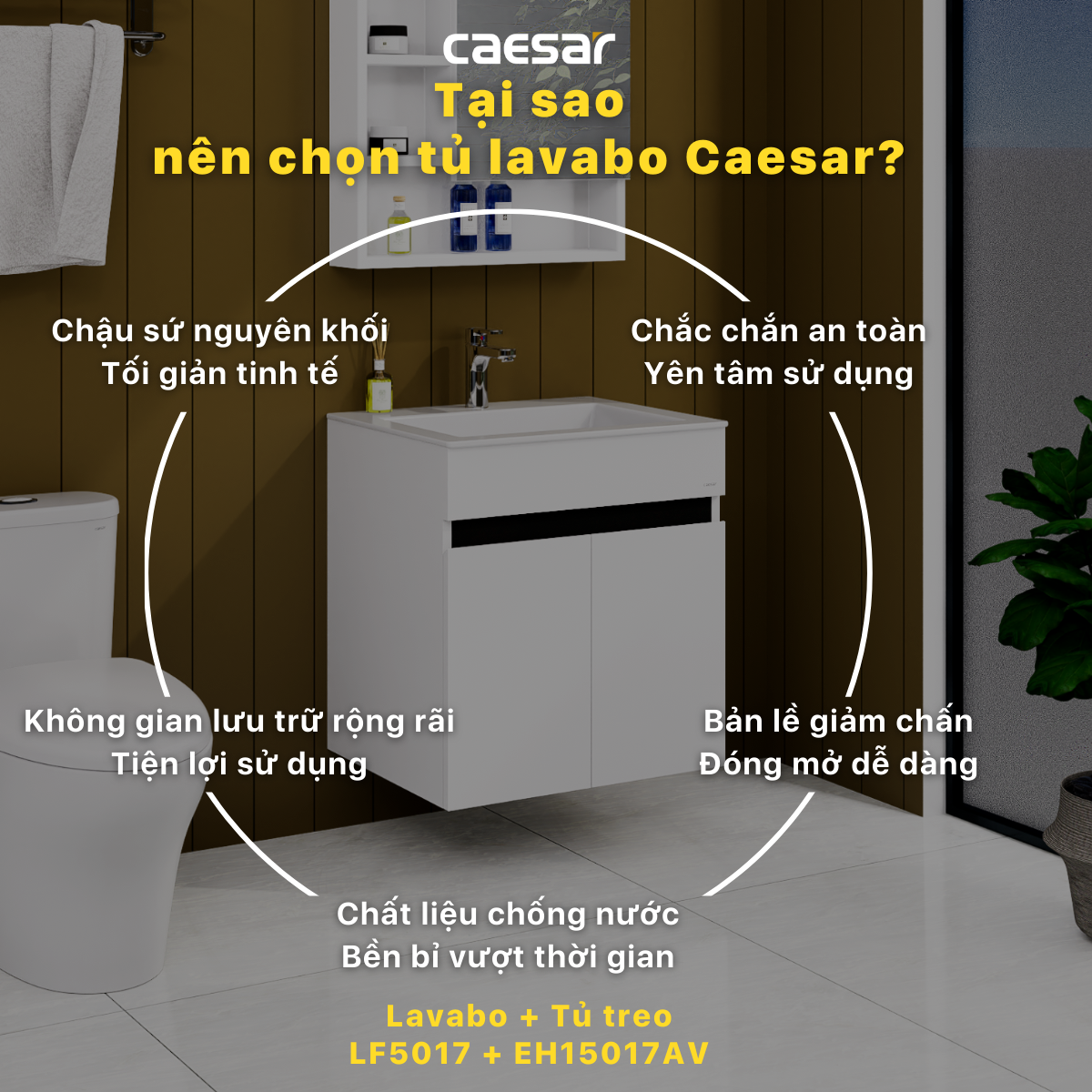 Lavabo và tủ treo tường Caesar LF5017 + EH15017AV