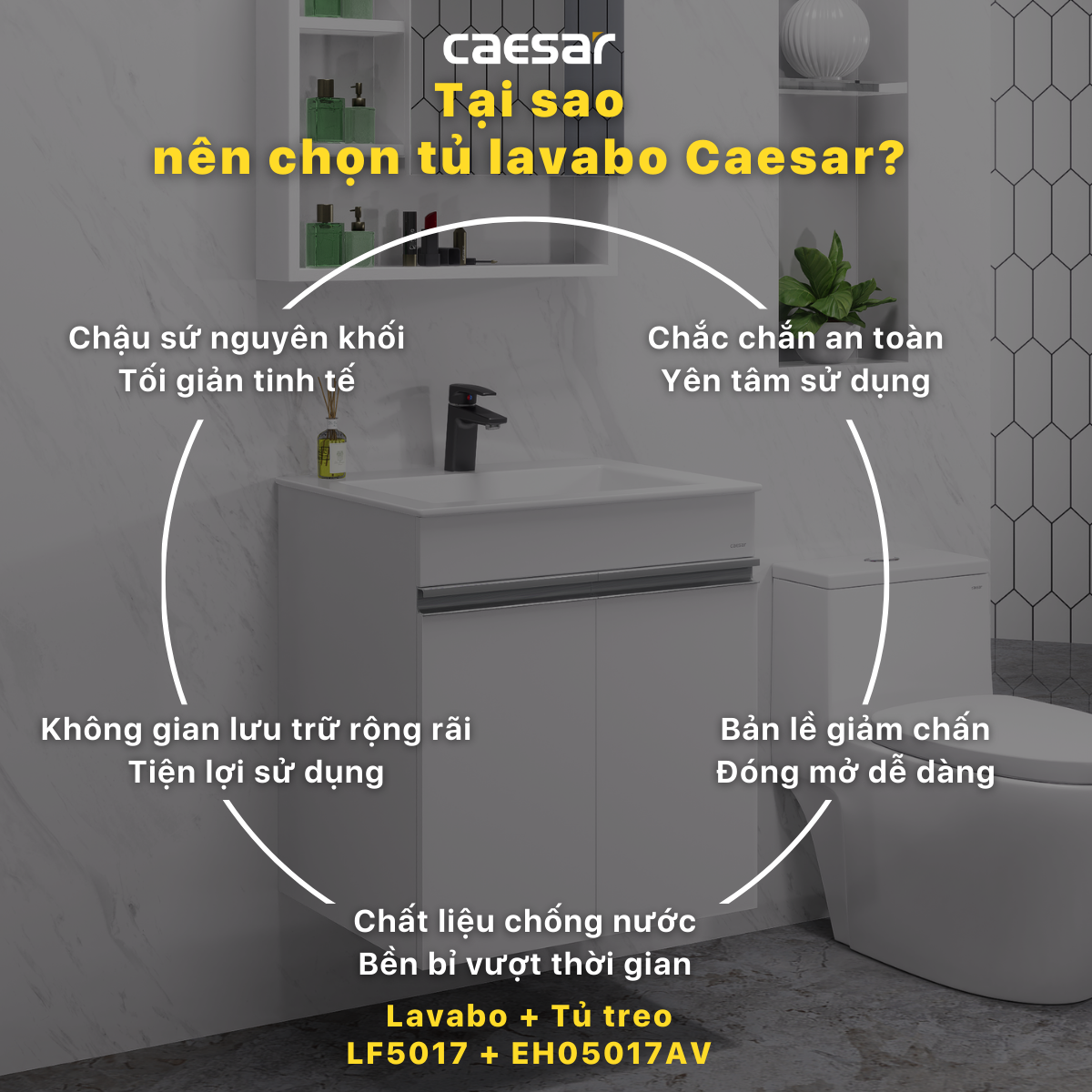 Lavabo và tủ treo tường Caesar LF5017 + EH05017AV