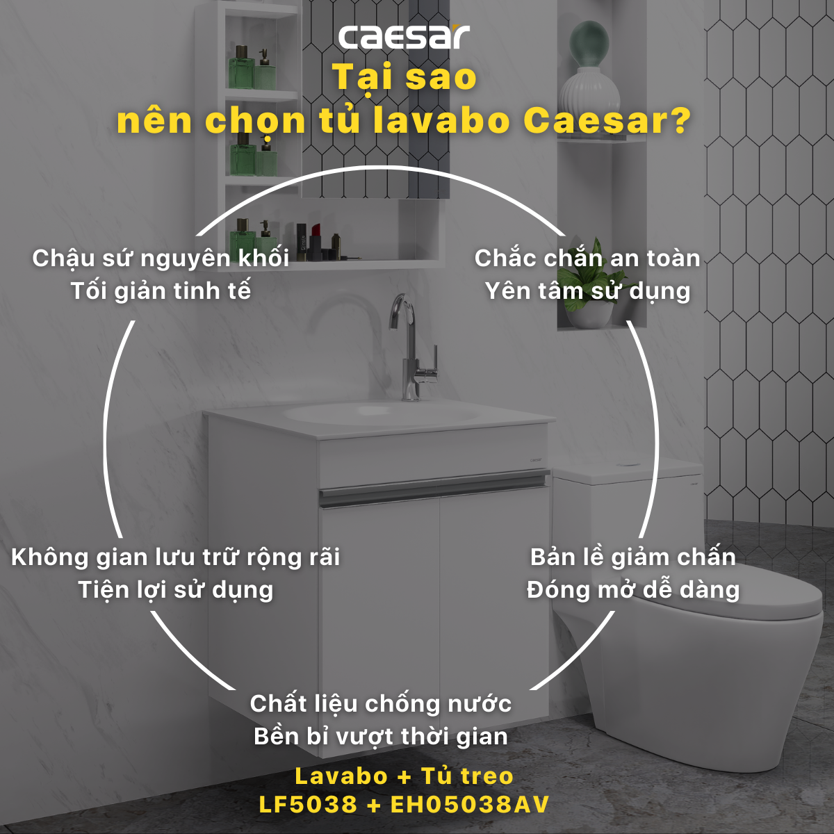 Lavabo và tủ treo tường Caesar LF5038 + EH05038AV