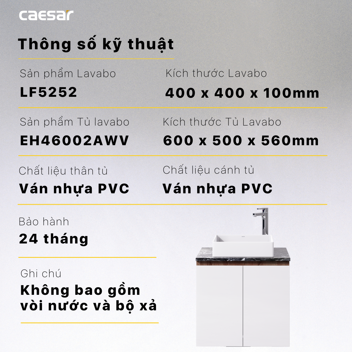 Lavabo và tủ treo tường Caesar LF5252 + EH46002AWV