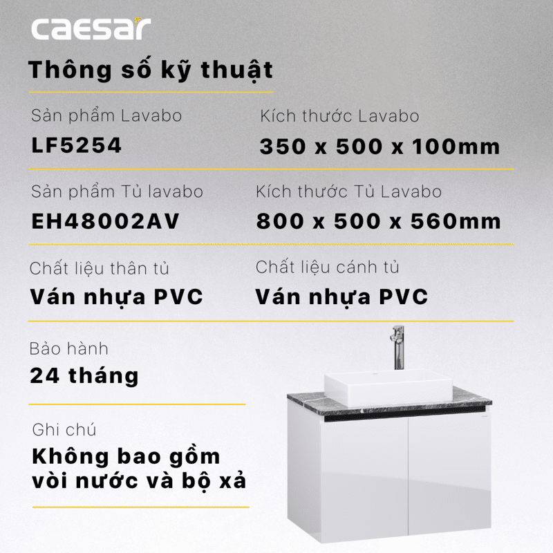 Lavabo và tủ treo tường Caesar LF5254 + EH48002AV