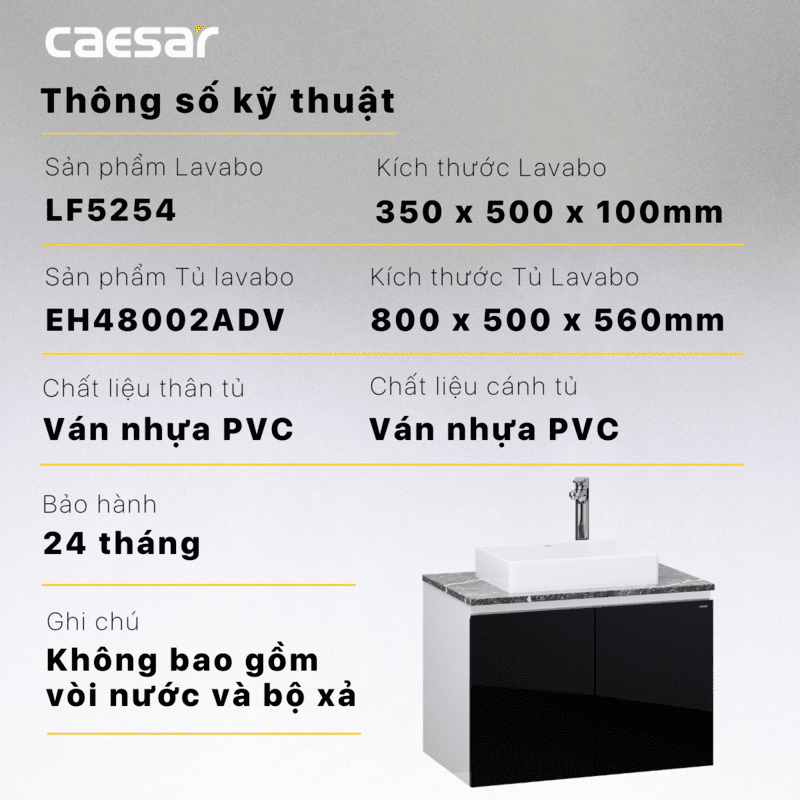 Lavabo và tủ treo tường Caesar LF5254 + EH48002ADV