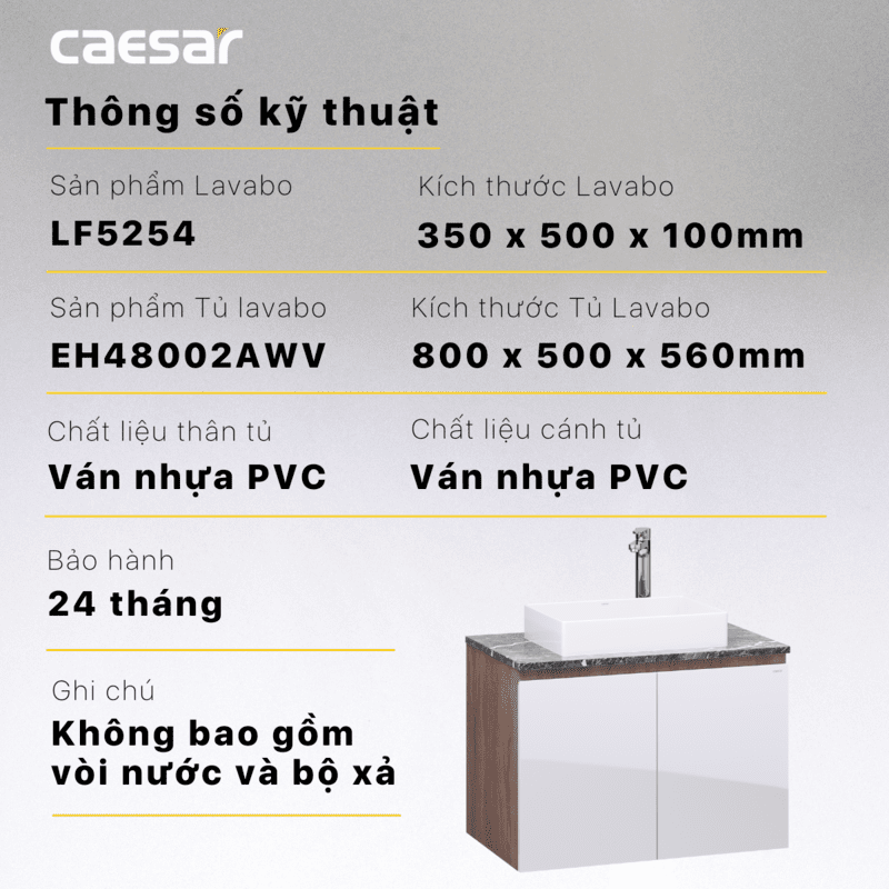 Lavabo và tủ treo tường Caesar LF5254 + EH48002AWV