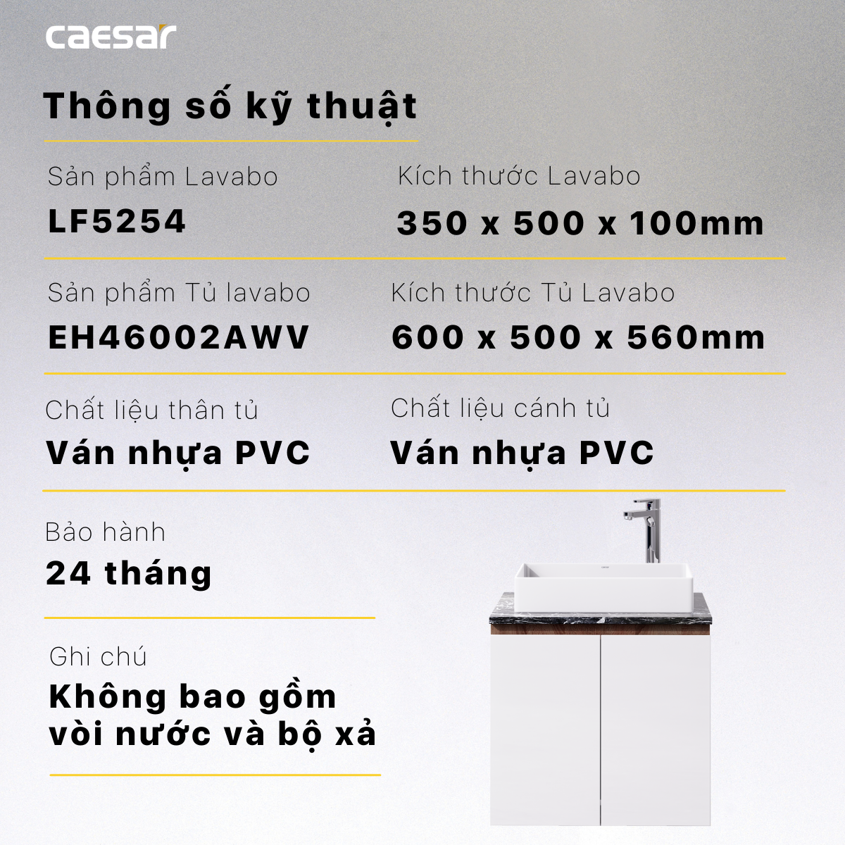 Lavabo và tủ treo tường Caesar LF5254 + EH46002AWV