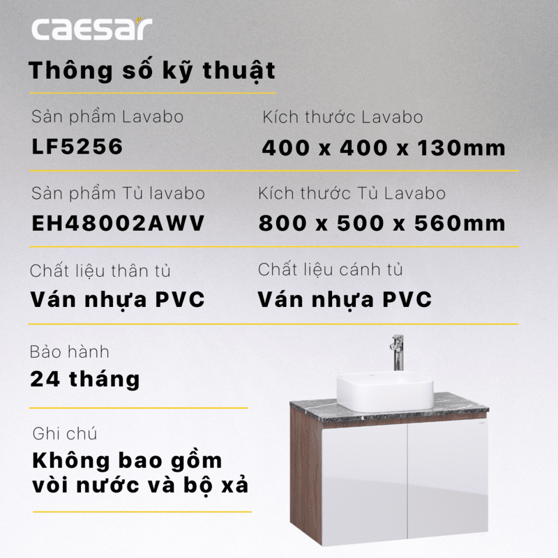 Lavabo và tủ treo tường Caesar LF5256 + EH48002AWV