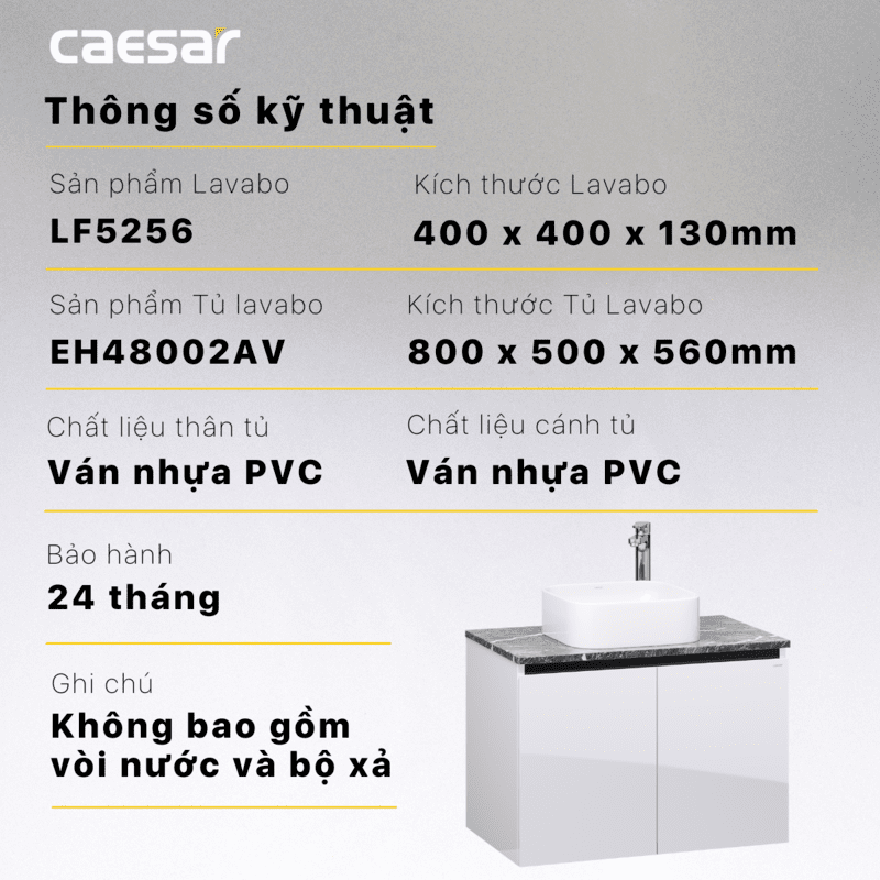 Lavabo và tủ treo tường Caesar LF5256 + EH48002AV