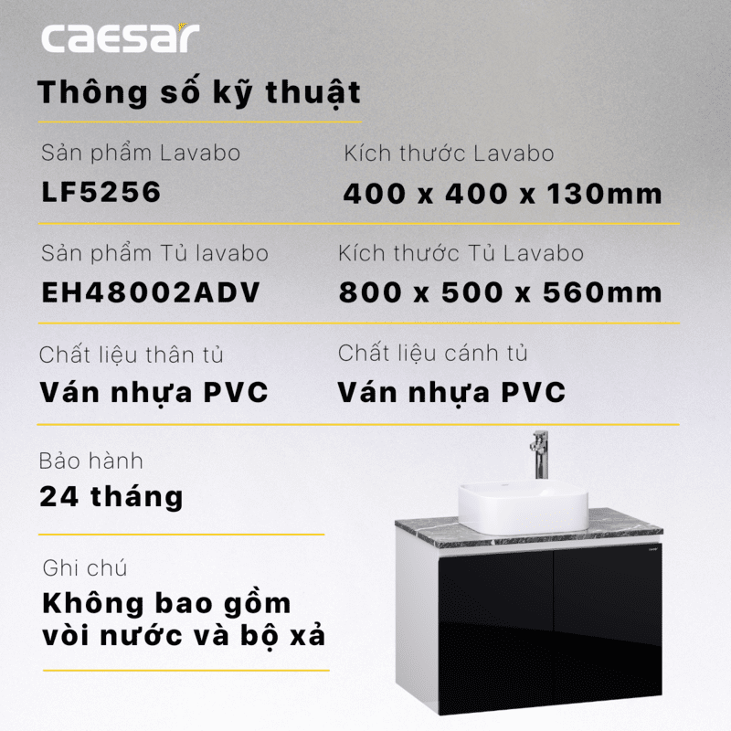 Lavabo và tủ treo tường Caesar LF5256 + EH48002ADV