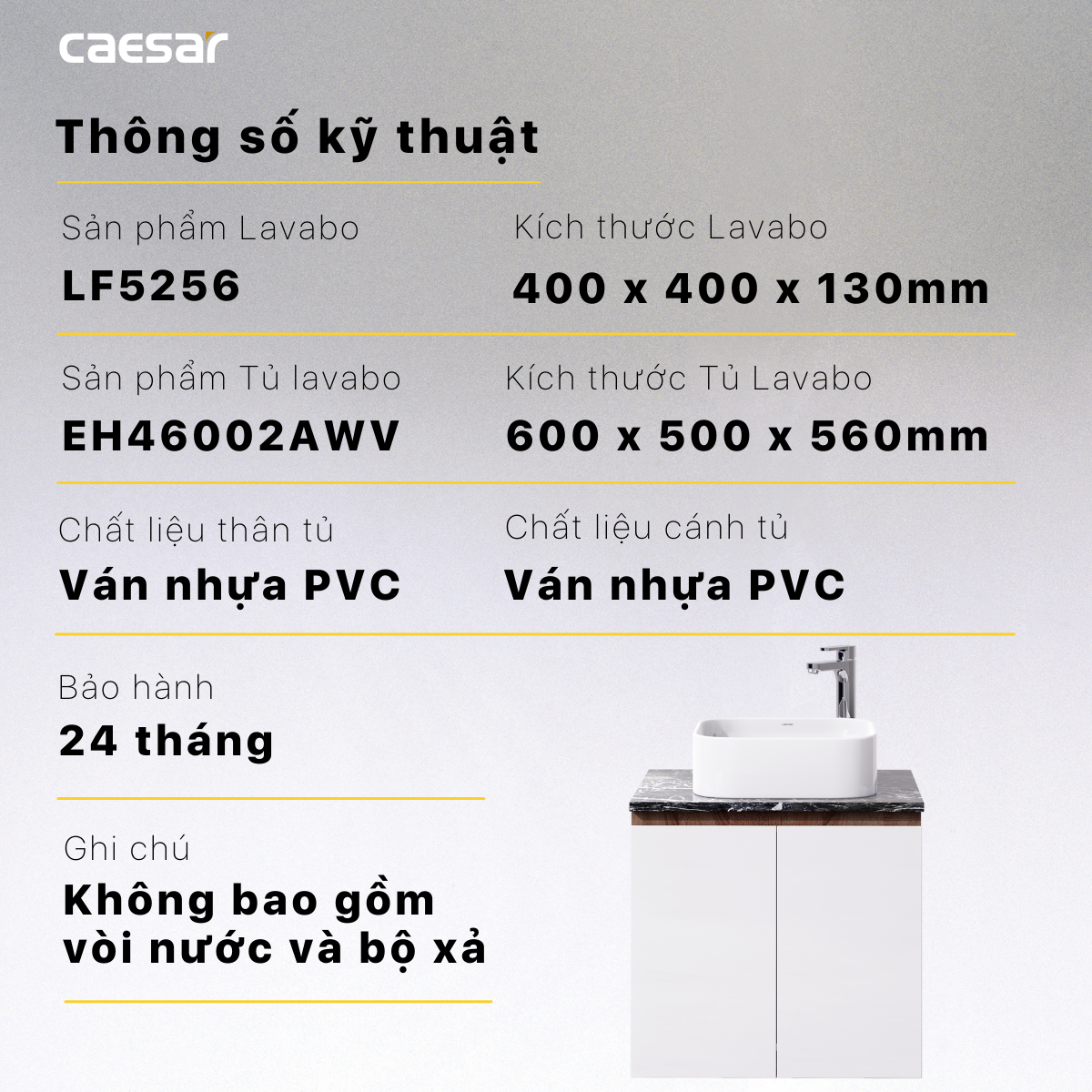 Lavabo và tủ treo tường Caesar LF5256 + EH46002AWV